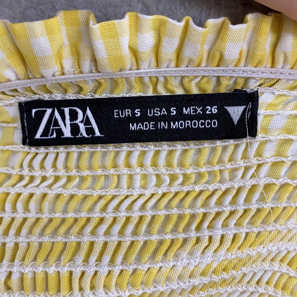 Zara Gingham Crop Tank Top Womens Small Babydoll Ruffle Strap Sweetheart Summer - Picture 7 of 13